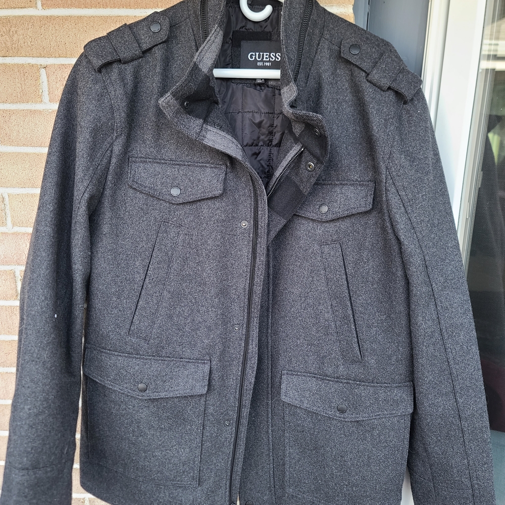 Guess Gray Quilted-Lined Wool Blend Coat
